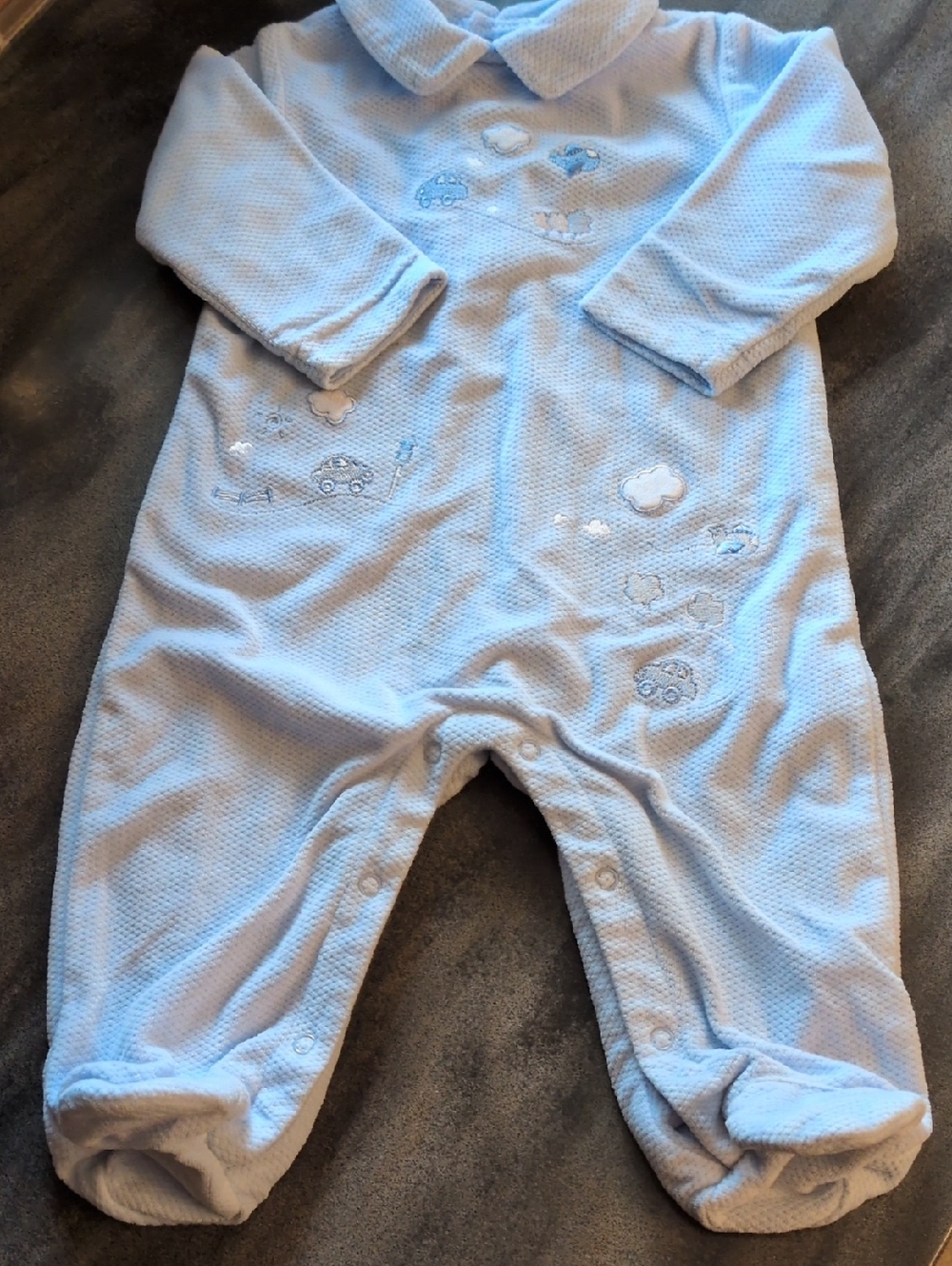 Standard Blues Baby Blue Plush One-Piece Footed Romper. Size 6-9 Mth